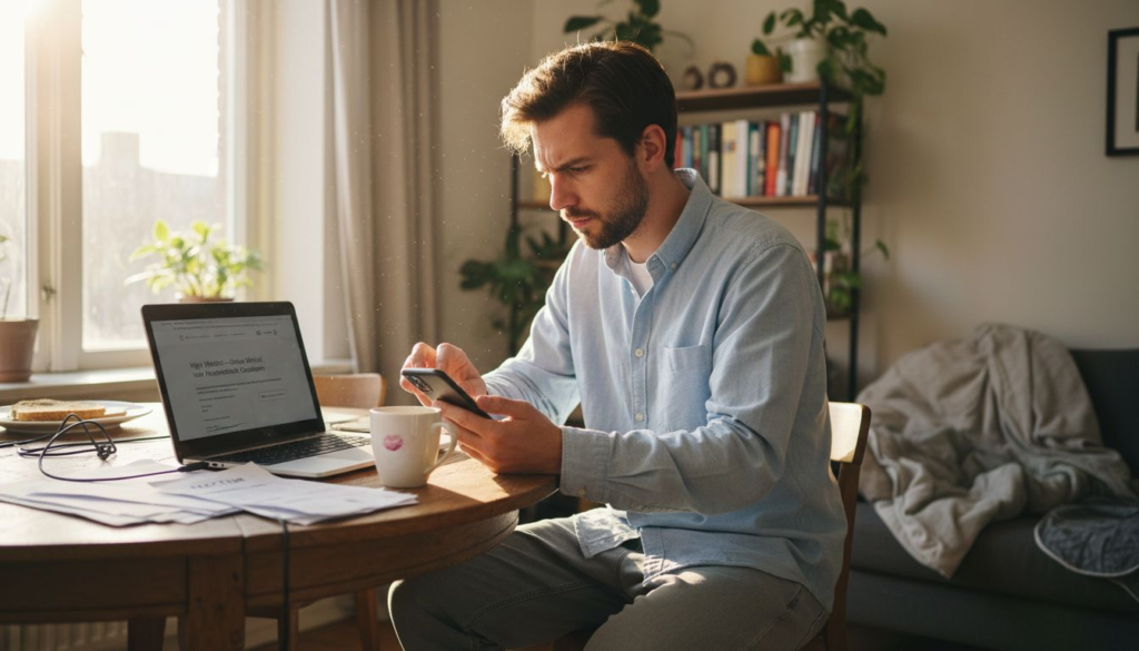 Ondernemer vergelijkt de gebruiksvriendelijkheid van zijn website op mobiel en laptop