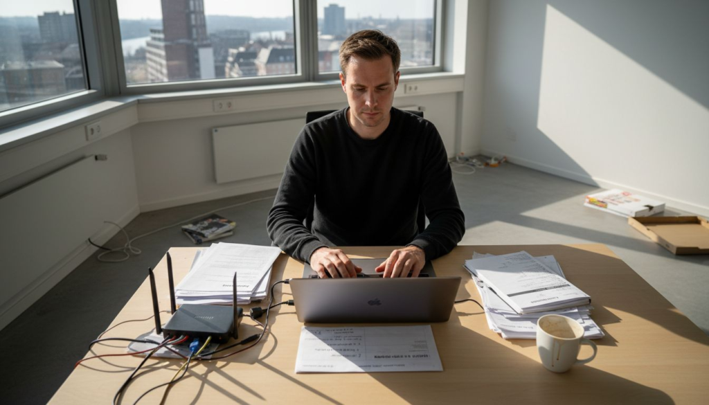 Een webdeveloper zit op kantoor achter zijn laptop te werken.