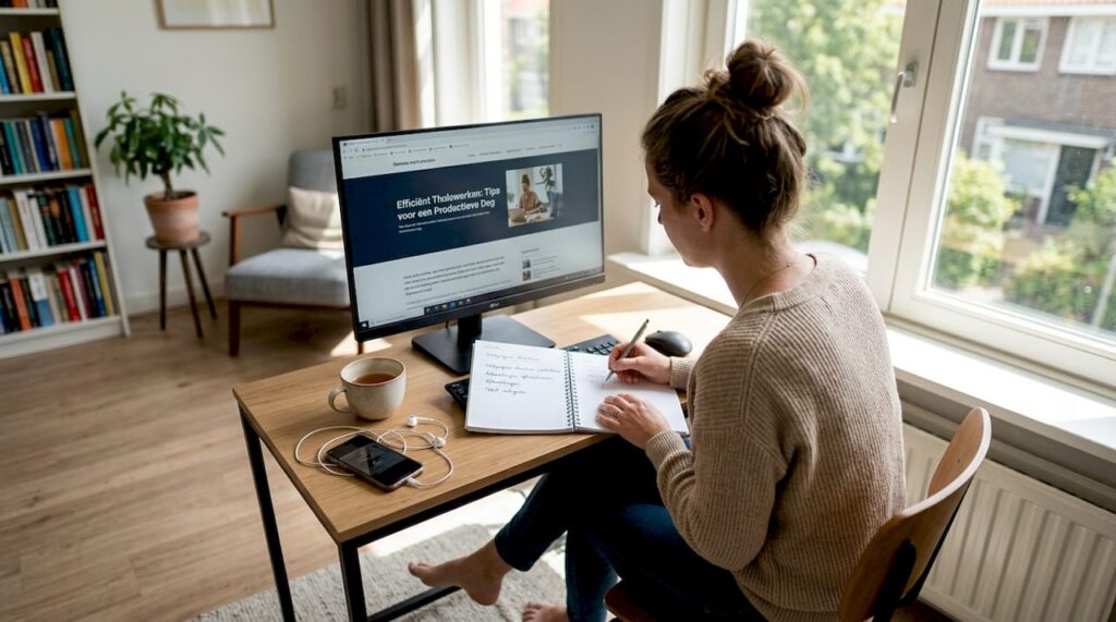 Een vrouw verdiept zich aan haar bureau in het optimaliseren van een website.